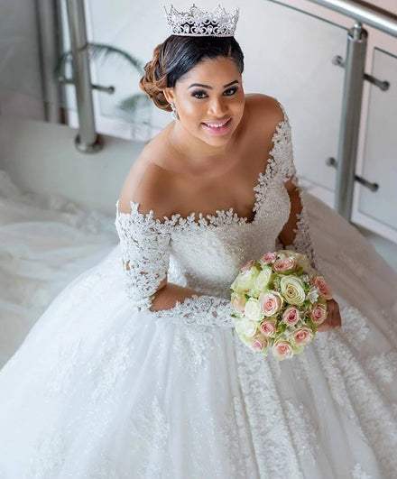 AL1352 2025 New Bride Women Lady Elegant Wedding Fashion Lace White African Princess Bridal Ball Gown Long Sleeve Wedding Dress