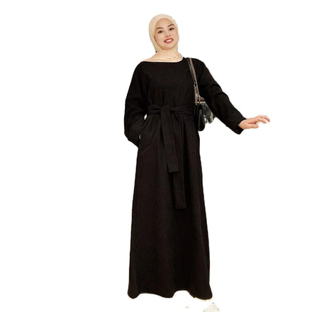 2023 New Winter Solid Plain Closed Abaya Maxi Long Gown Design for Women Traditional Islamic Clothing Accessory