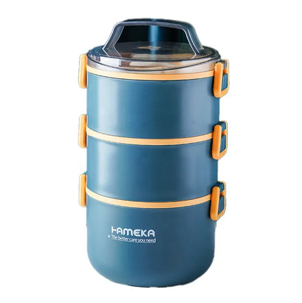 Three Layer 2200m Reusable Portable Children's Round Food Container Thermal Insulated Lunch Box with Handle
