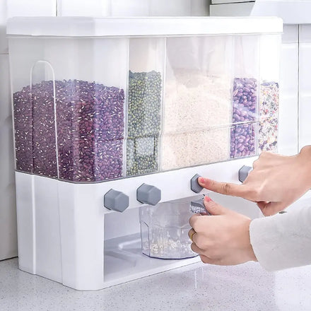 Home Kitchen Automatic Wall Mounted 5 Grid Dry Food Grain Storage Container Rice Dispenser