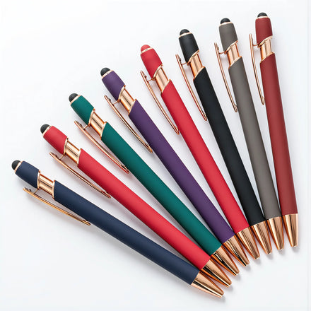 Stylus Metal Pen Rose Gold Promotional Customized logo Rubber Soft Touch Ballpoint Pen