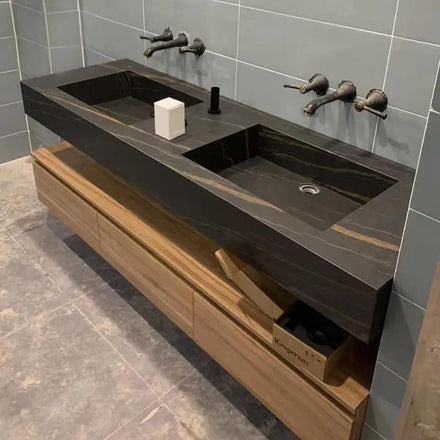 Marble Pattern Sintered Marble Solid Surface Wall Wash Basin Artificial Stone Marble Wall Hung Bathroom Basins