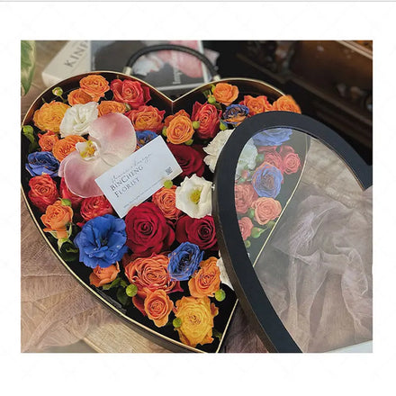 Giant Acrylic Heart Shape Preserved Rose Box Packaging clear Florist Floral Flower Arrangement Box with clear Window
