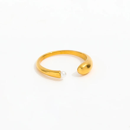 Fenny 18K Gold Plated Elegant Charm Pearl Opening Ring Designer for Women Jewelry Stainless Steel Wholesale Jewelry
