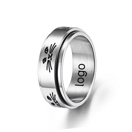 8mm Stainless Steel ring Silver Rose Gold Rotating Cat Face Couple Lover Stainless Steel Ring Jewelry Finger Rings