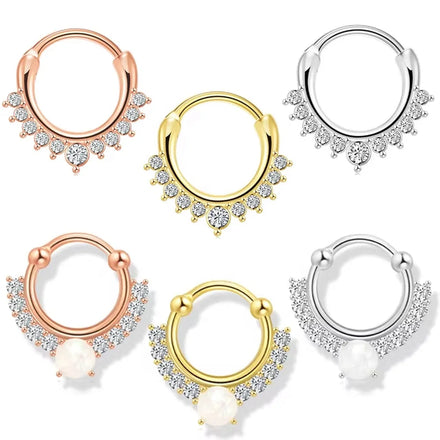 316L Surgical Stainless Steel Septum Ring CZ Opal Clicker Nose Hoop Gold Rose Gold Silver Hypoallergenic Piercing Jewelry