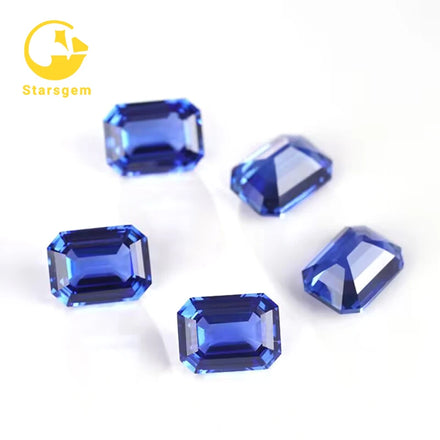 Starsgem 1ct 2ct Sapphire Emerald Cut Loose Gemstone Emerald Cut Dark Blue Synthetic Sapphire