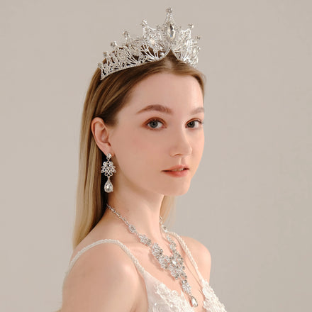 Miallo 4Pcs/set Wedding Bridal Jewelry Crown Necklace Earrings Set Elegant Sparkly Flower Diamond Women Jewelry