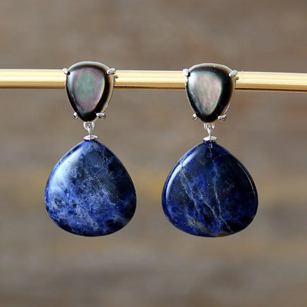 Latest Gold Plated Sodalite Shell Statement Stud Earrings Wedding Party Jewelry Healing Crystal Main Stone Amethyst for Men