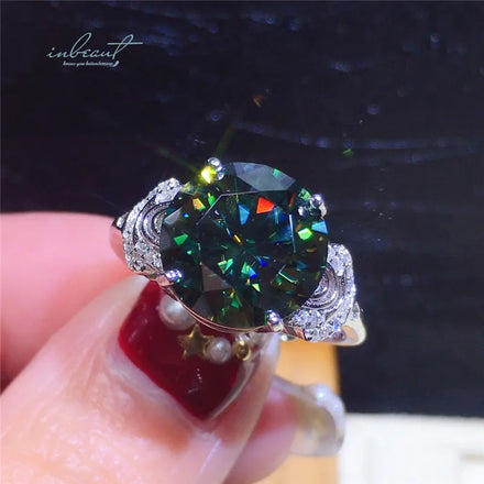 Silver 925 Original 6 Carat Round Brilliant Cut Diamond Test Past Blue&Green Moissanite Wedding Ring for Women Gift Fine Jewelry