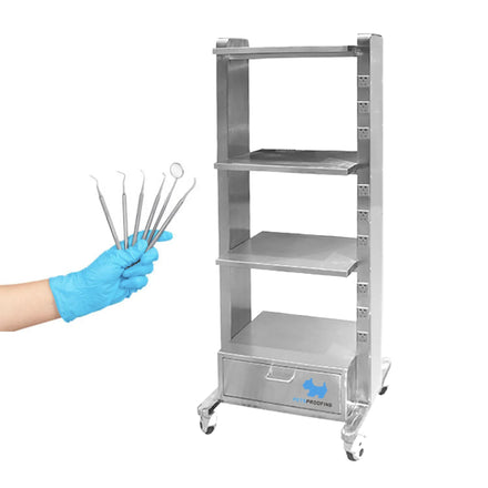 Petsproofing Multi-Layer Stainless Steel ECG Machine Trolley Cart Optional Feet PET Stable Veterinary Instrument for Hospital