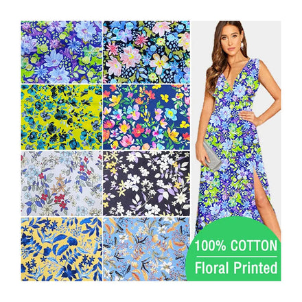 Custom Digital Printed Poplin Floral Shirt Fabric Wholesale 100% Cotton Lawn Muslin Fabric by the Yard for Clothing