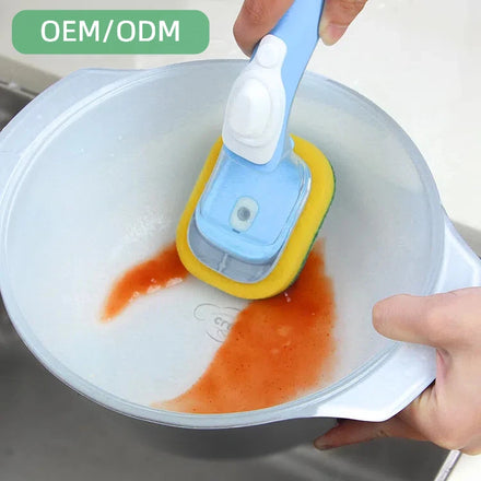 Hot Selling 2-in-1 Kitchen Cleaning Products Long Handle Soap Dispensing Dishwashing Brush Set with Plastic Holder