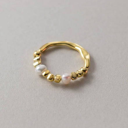 Fashion 1 Piece 925 Sterling Silver Temperament Fresh Water Pearl Wave Splicing Ring for Women Birthtday Gifts Jewelry