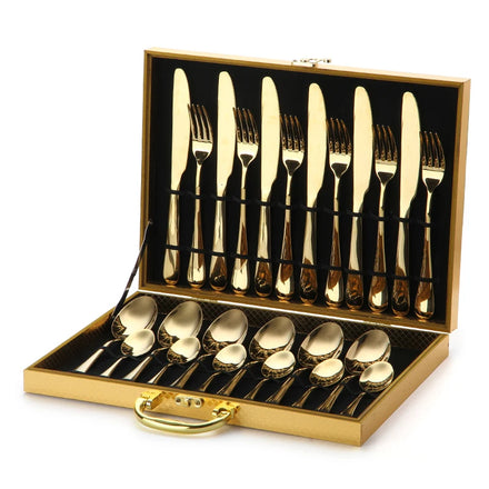 24 Pcs/Set Gold Stainless Steel European Design Mirror Polish Dinnerware High Quality Knife Fork Spoon Set for Home Restaurant