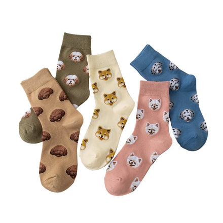 Women's Fall and Winter Warm Cotton Socks with Cute Cartoon Dog Print New Anti-Slip Disposable Fashion Socks