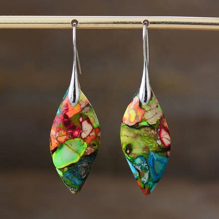 18K Gold Plated Huggie Earrings for Women Chunky Sea Sediment Jasper Gem Stone Jade Colorful Natural Stone Drop Jewelry