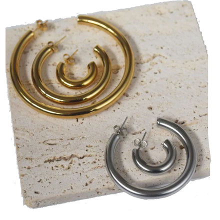 Wholesale Stainless Steel Hollow Half Hoop c Earring Gold Plated Earring Jewelry for Women China Manufacturer Factory Supplier