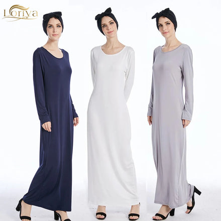 Loriya Hot Selling Abaya Designs Islamic Clothing Plain Modest Muslim Girls Abaya Flowy Comfortable Jersey Inner Dress