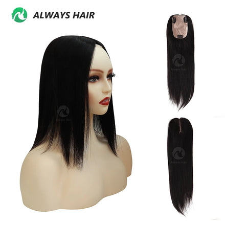 Natural Straight Silk Base Human Hair Toupee Women 8x13 cm Silky Hair Toppers 1B