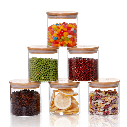 CnGlass Clear High Airtight Borosilicate Glass Square Food Storage Jar with Bamboo Lid Hand Blown Pantry Use