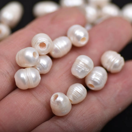 Hot Selling 8X10mm Natural Freshwater Cultured Rice Shaped Loose Beads 2mm Big Hole Pearls