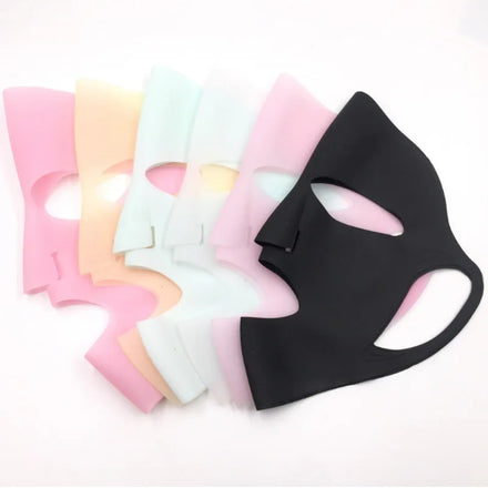 Manyjohnes Skin Care Flexible 3D Reusable Silicone Female Face Facial Moisturizing Mask Cover Pink/White/Gold Silk Screen