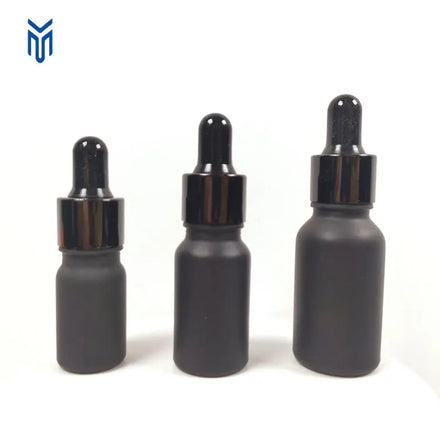Custom 5ml 10ml 15ml Matte Black Frosted Glass Serum Dropper Bottles Essential Oil Dropper Bottle
