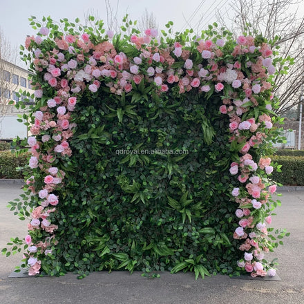 Wedding Decoration Customized Size Rolled up Cloth Back Artificial Flower Wall for Decor Event Arrangement Backdrop