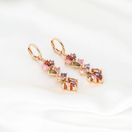 Cheap Huggie Fashion Jewelry 2023 Long Gold Plated 18k Multi Color Stone Drop Earrings for Woman Girls