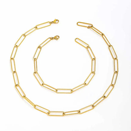 Fenny PVD Plated Tarnish Free Simple Paper Pin Link Chain Necklace Trendy Bracelet Stainless Steel Jewelry Wholesale