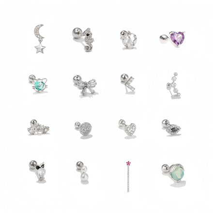 ZUOLA Surgical Titanium Heart Star Earrings Silver Plated CZ Studs Ball Piercing Jewelry for Lip Nose Cartilage