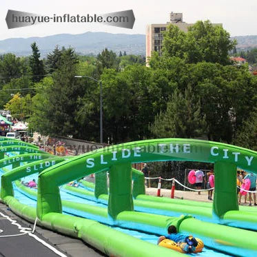 Commercial Outdoor Slip N Slide Playground Long Water Inflatable City Slide Inflatable Water Slide