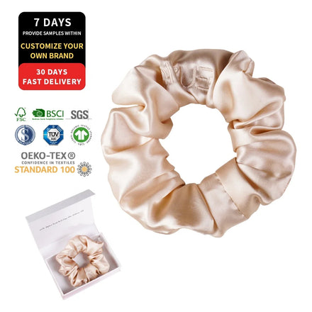 Custom 16/19/22/25/30 Momme Embroidery Silk Hair Scrunchies Set Organic Silk Elastic Hair Ties Scrunchie for Women Girls