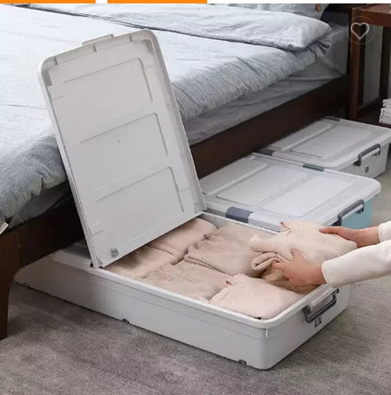 Plastic Flat With Sliding Drawer Type Underbed Clothing Storage Sorting Box With Wheels