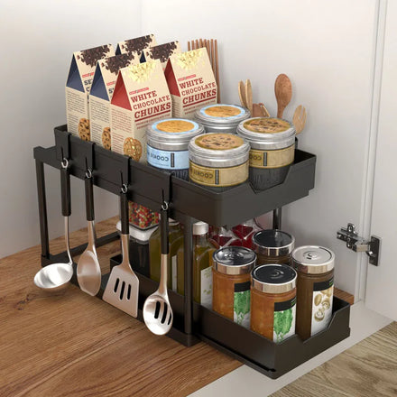 Hot Sale Double-Tier Kitchen Bathroom Spice Rack Organizer Standing Type Steel Plastic Iron Material Hot Box Vegetables Storage