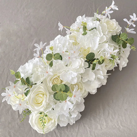 Artificial Floral Silk Rose Arch Wedding Runner Table Flower White Flower Row Decoration Flower Runner for Wedding