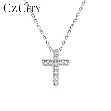 CZCITY 925 Sterling Silver Link Chain Rhodium Plated Little Small Punk Cubic Zirconia CZ Cross Pendants