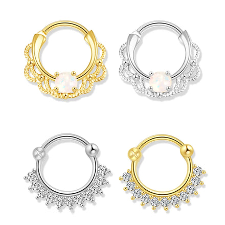 16G 316L Surgical Steel Septum Ring Opal CZ Clicker Hoop Nose Ring Gold Silver Hypoallergenic Nose Piercing Jewelry for Women