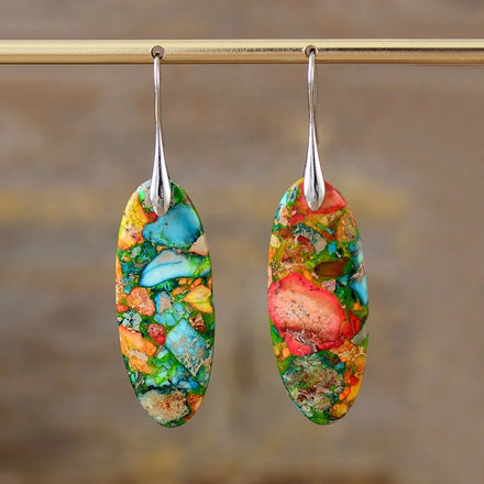 Hypoallergenic Chunky Huggie Ear Rings Women's Natural Sea Sediment Jasper Gem Stone Jewelry Colorful Fashion Drop Earrings