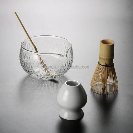 Newell Japan Custom Wholesale Glass Textured Glaze Tea Iridescent Matcha Whisk Bowl with Pouring Spout for Sale