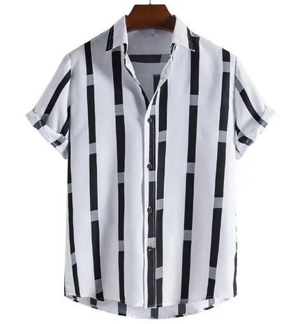 Summer Fashion Striped Casual Slim Turn-down Collar Shirt Hawaiian Style Men's Resort Short Sleeve Shirts
