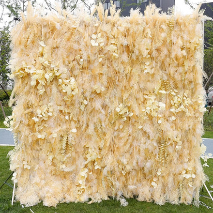 Hot Sale Wedding Wall Decor champagne Color Silk Roll up Artificial Flower Wall Backdrop for Sale