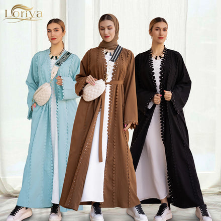 Loriya Wholesale Abaya Manufacturer Solid Color Women Muslim Clothing Dubai Abaya Turkey Open Cardigan