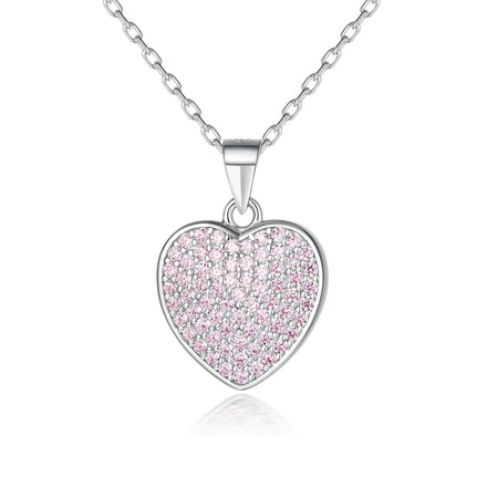 925 Silver Full Diamond CZ Bling Jewelry Heart Pendant Necklace