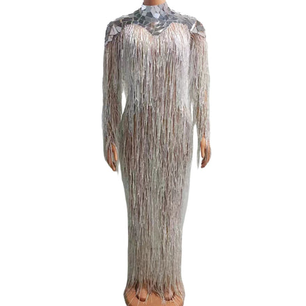Vestido Luxury Long Sleeve Sequins Tassel Long Gown Ladies Bodycon Birthday Graduation Prom Dress Women Club Evening Dress