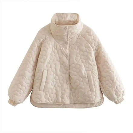 Women's Winter Light Quilted Jacket Long-Sleeved Floral Pattern Stand Collar Breathable & Finished