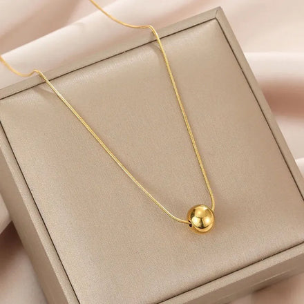 SC Minimalist Tarnish Free Gold Plated Stainless Steel Necklace Fashion 8mm Spinning Single Bead Pendant Necklace for Women