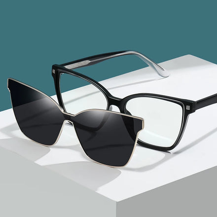 Polarized Magnetic Clip-On Sunglasses for Women Blue Light Blocking Optical Frame Anti Glare TR90 Sun Shades