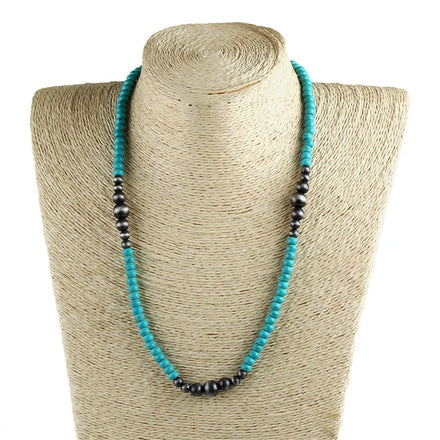 Vintage Women Jewelry Gray Drawing Alloy Turquoise Necklace Rhinestone Cross Pendant Navajo Pearl Necklace Western Jewelry